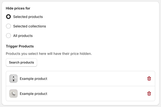 Price Hider admin interface